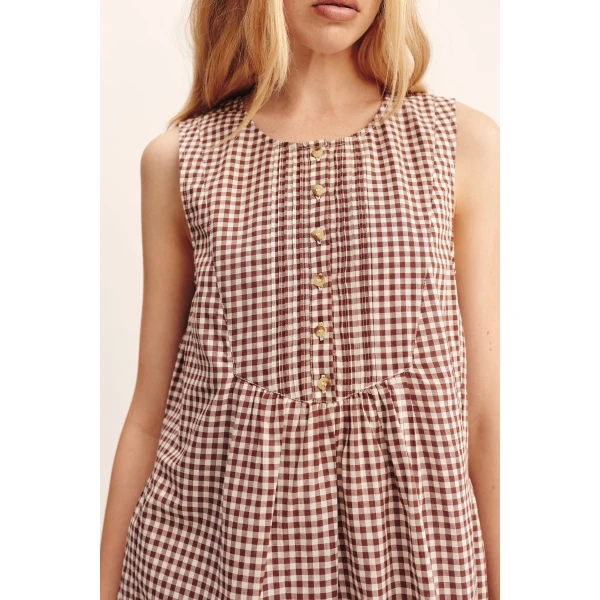 Posse Callie Shift Dress - Petite Mocha Gingham – sustainable Dresses in Brown from Australian designer at Coveti.