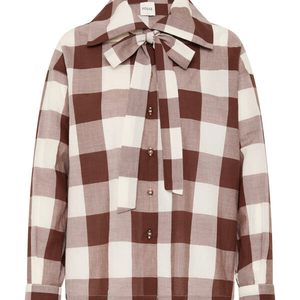 Callie Shirt - Mocha Gingham by Posse the Label ‚Äì luxury tops in Brown available at Coveti