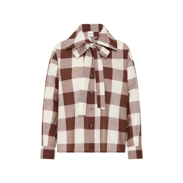Callie Shirt - Mocha Gingham by Posse the Label ‚Äì luxury tops in Brown available at Coveti