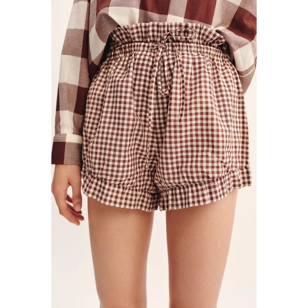 Posse Callie Short - Petite Mocha Gingham – sustainable Shorts in Brown from Australian designer at Coveti.