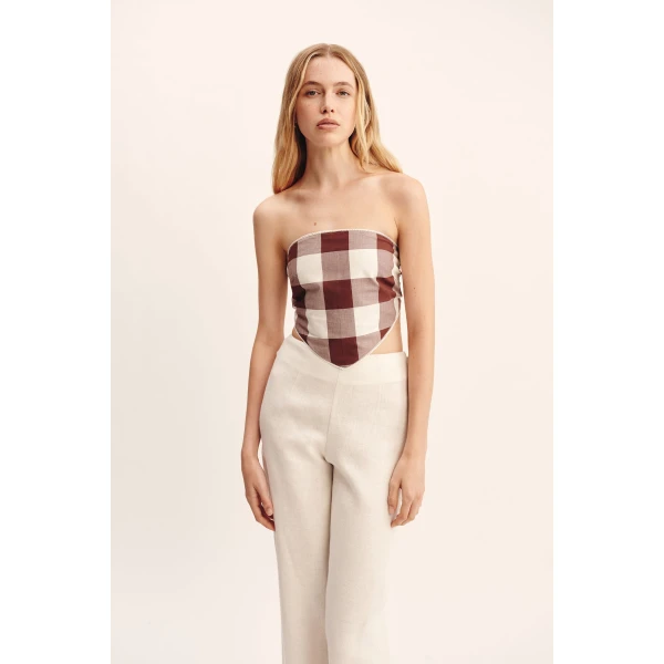 Posse Callie Tie Top - Mocha Gingham – sustainable Tops in Brown from Australian designer at Coveti.