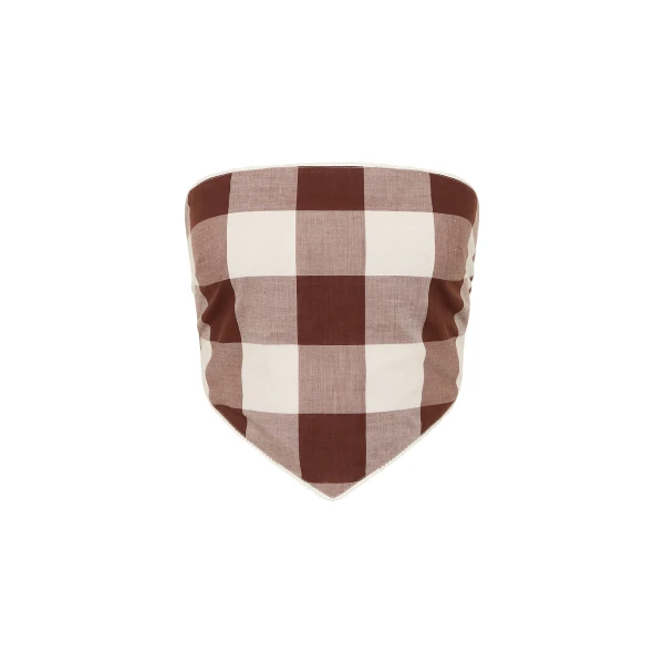 Callie Tie Top - Mocha Gingham by Posse the Label ‚Äì luxury tops in Brown available at Coveti