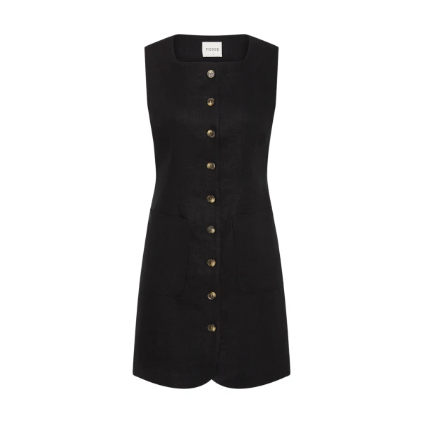Emma Button Down Dress - Black by Posse the Label ‚Äì luxury dresses in Black available at Coveti