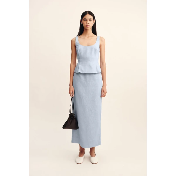 Posse Emma Pencil Skirt - Silver Blue – sustainable Skirts in Blue from Australian designer at Coveti.