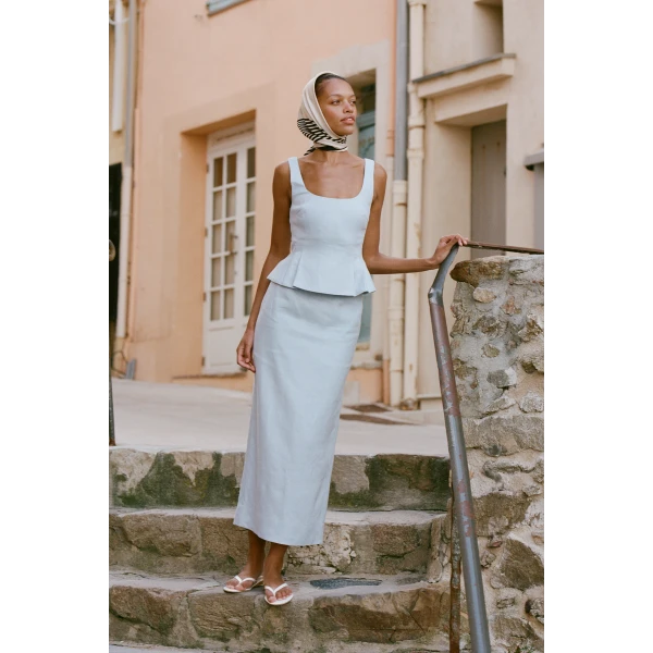 Posse Emma Pencil Skirt - Silver Blue – sustainable Skirts in Blue from Australian designer at Coveti.
