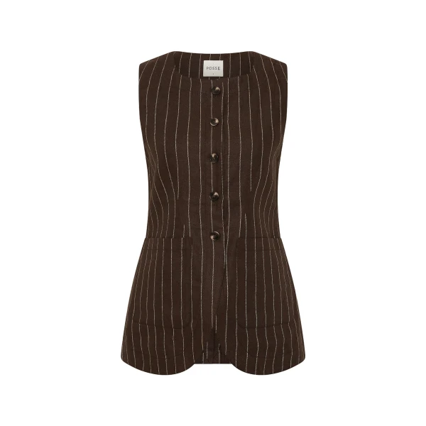 Emma Vest - Chocolate Cream Pinstripe by Posse the Label ‚Äì luxury jackets in Brown available at Coveti