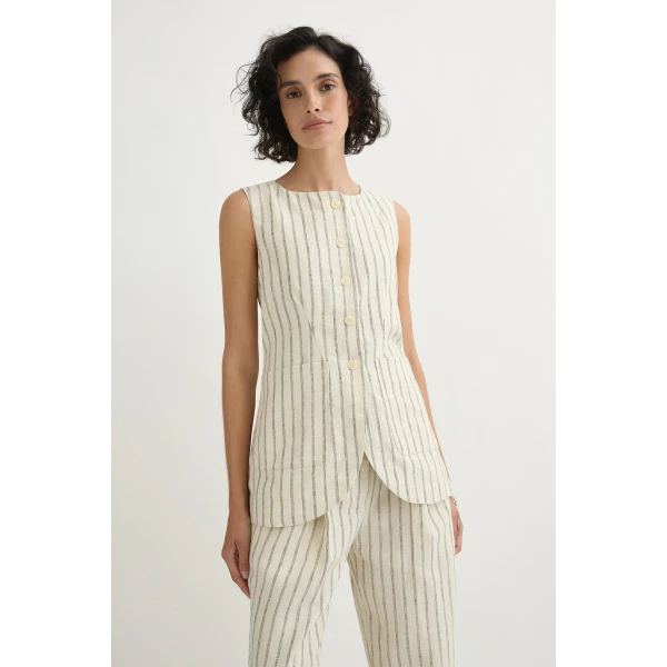 Posse Emma Vest - Cream Pinstripe – sustainable Jackets in Ivory from Australian designer at Coveti.