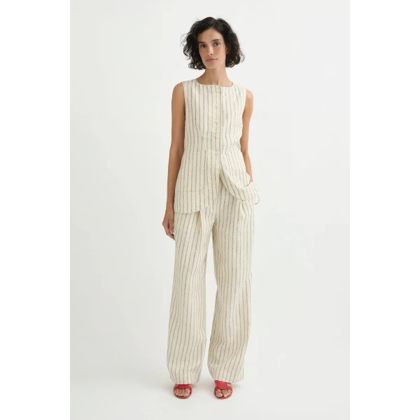 Posse Emma Vest - Cream Pinstripe – sustainable Jackets in Ivory from Australian designer at Coveti.