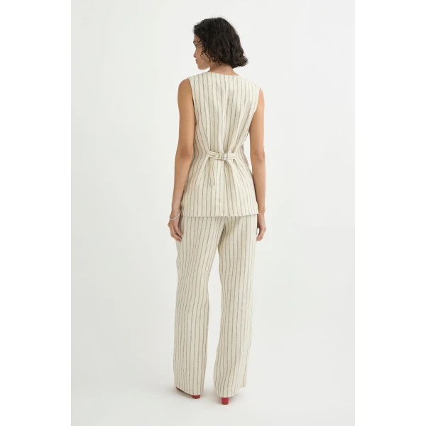 Posse Emma Vest - Cream Pinstripe – sustainable Jackets in Ivory from Australian designer at Coveti.
