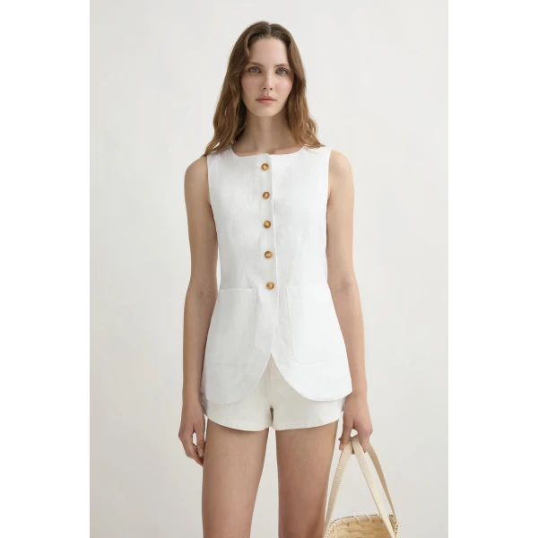 Posse Emma Vest - Ivory – sustainable Jackets in Ivory from Australian designer at Coveti.