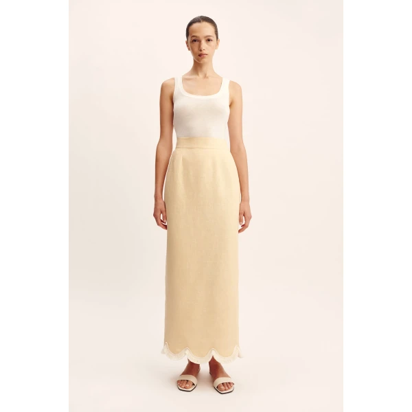 Posse Essie Column Skirt - Dusty Citron – sustainable Skirts in Yellow from Australian designer at Coveti.