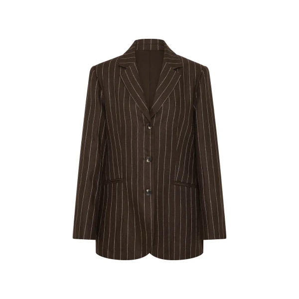 Leon Blazer - Chocolate Cream Pinstripe by Posse the Label ‚Äì luxury jackets in Brown available at Coveti