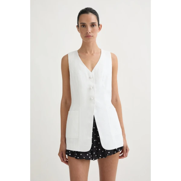 Posse Lorenzo Tailored Vest - Ivory – sustainable Jackets in Ivory from Australian designer at Coveti.