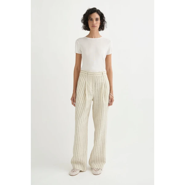 Posse Mackenzie Trouser - Cream Pinstripe – sustainable Pants in Ivory from Australian designer at Coveti.
