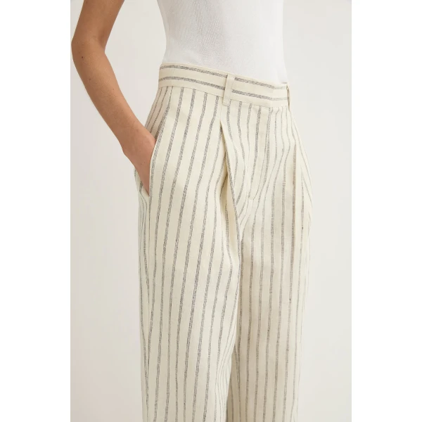 Posse Mackenzie Trouser - Cream Pinstripe – sustainable Pants in Ivory from Australian designer at Coveti.