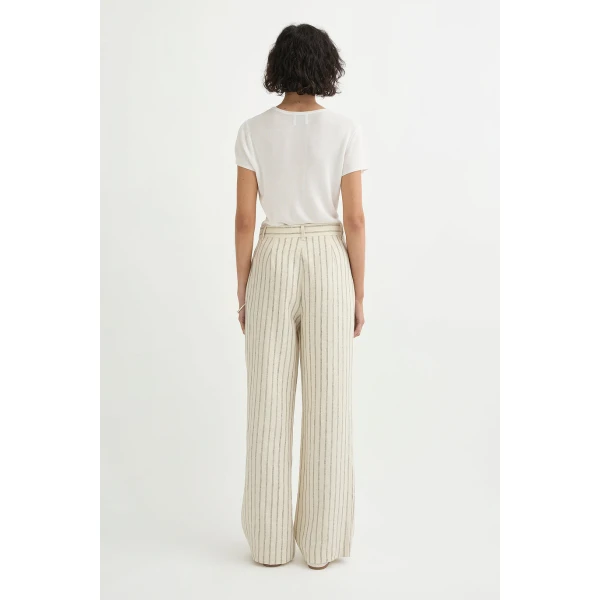 Posse Mackenzie Trouser - Cream Pinstripe – sustainable Pants in Ivory from Australian designer at Coveti.