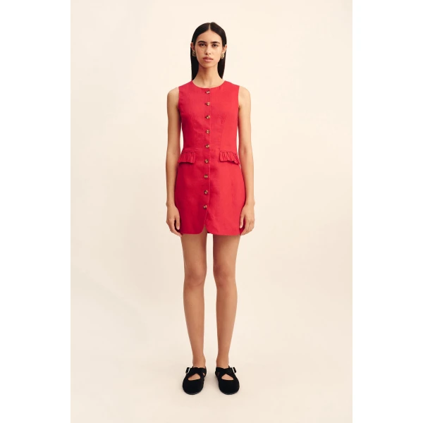Posse Matilda Button Down Mini - Red – sustainable Dresses in Red from Australian designer at Coveti.