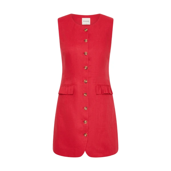 Matilda Button Down Mini - Red by Posse the Label ‚Äì luxury dresses in Red available at Coveti