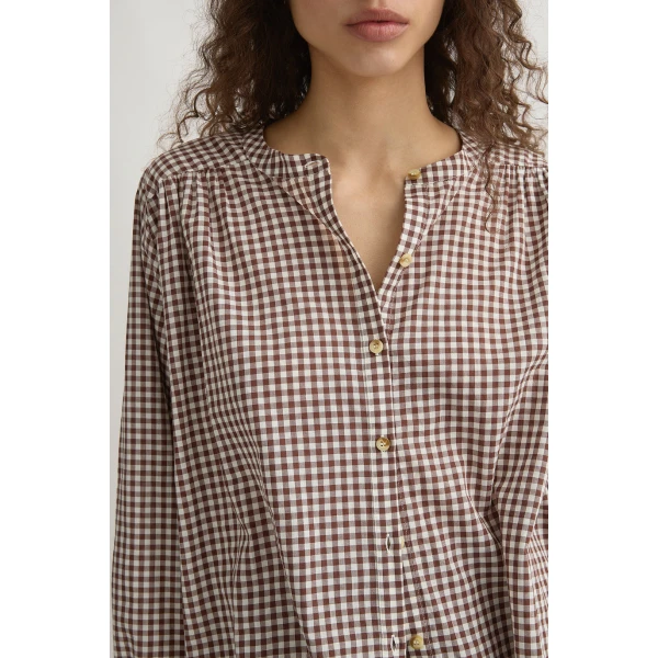 Posse Mira Shirt - Petite Mocha Gingham – sustainable Tops in Brown from Australian designer at Coveti.