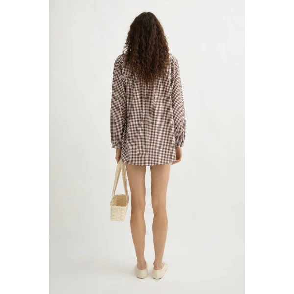 Posse Mira Shirt - Petite Mocha Gingham – sustainable Tops in Brown from Australian designer at Coveti.