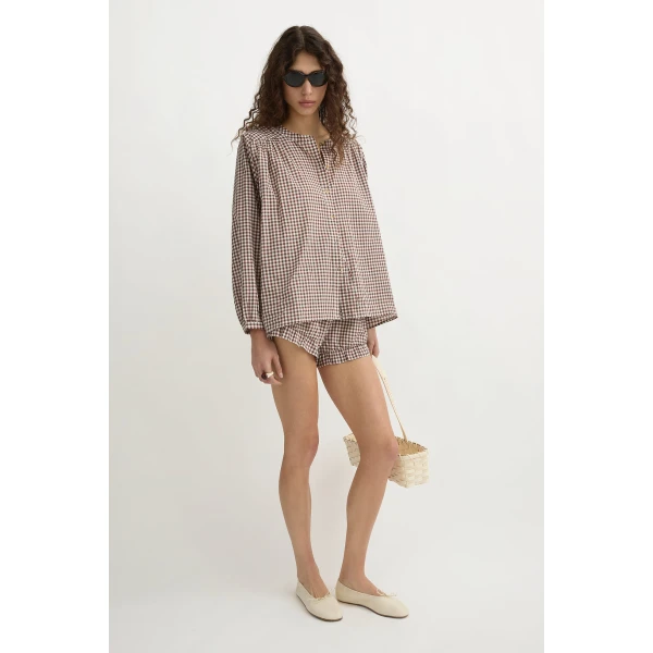 Posse Mira Shirt - Petite Mocha Gingham – sustainable Tops in Brown from Australian designer at Coveti.