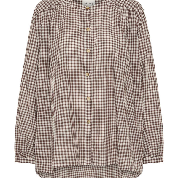 Mira Shirt - Petite Mocha Gingham by Posse the Label ‚Äì luxury tops in Brown available at Coveti