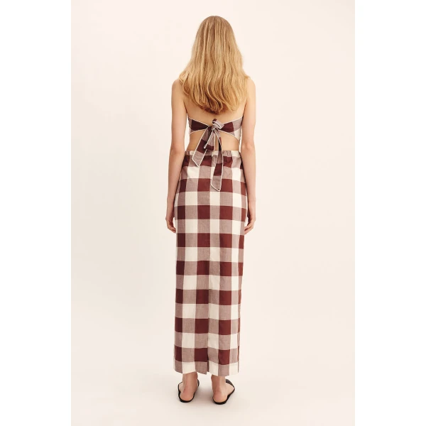 Posse Mira Skirt - Mocha Gingham – sustainable Skirts in Brown from Australian designer at Coveti.