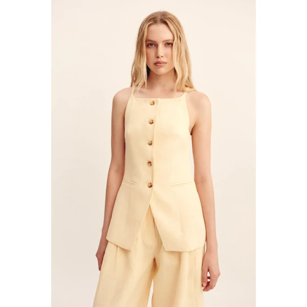 Posse Nancy Gilet - Dusty Citron – sustainable Jackets in Yellow from Australian designer at Coveti.