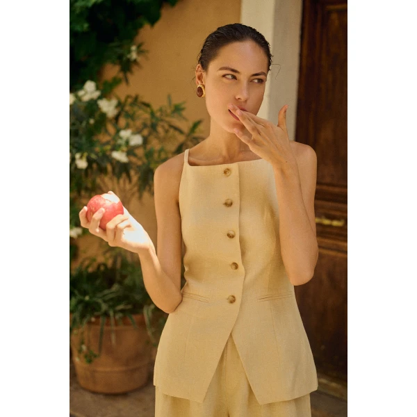 Posse Nancy Gilet - Dusty Citron – sustainable Jackets in Yellow from Australian designer at Coveti.