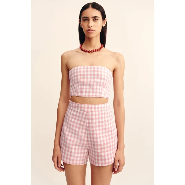Posse Paige Bandeau - Pink Gingham – sustainable Tops in Pink from Australian designer at Coveti.