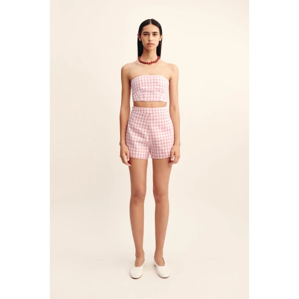 Posse Paige Bandeau - Pink Gingham – sustainable Tops in Pink from Australian designer at Coveti.