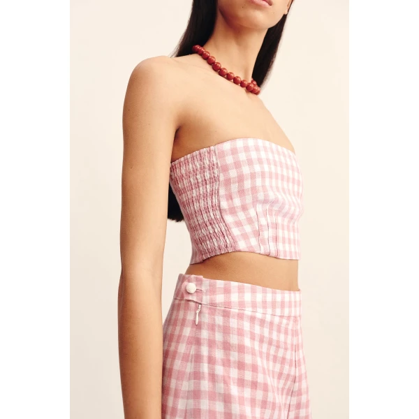 Posse Paige Bandeau - Pink Gingham – sustainable Tops in Pink from Australian designer at Coveti.