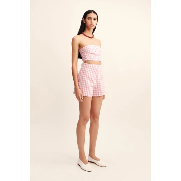 Posse Perri Short - Pink Gingham – sustainable Shorts in Pink from Australian designer at Coveti.