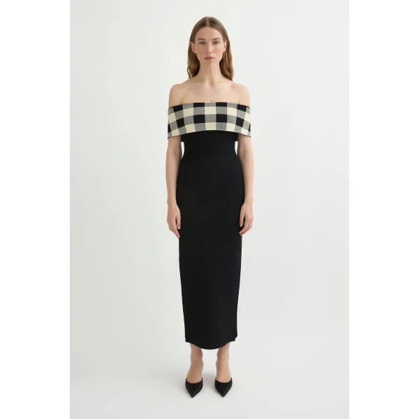 Posse Pippa Off The Shoulder Dress - Heritage Plaid – sustainable Dresses in Multicolour from Australian designer at Coveti.