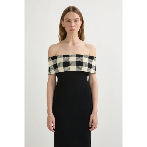 Posse Pippa Off The Shoulder Dress - Heritage Plaid – sustainable Dresses in Multicolour from Australian designer at Coveti.