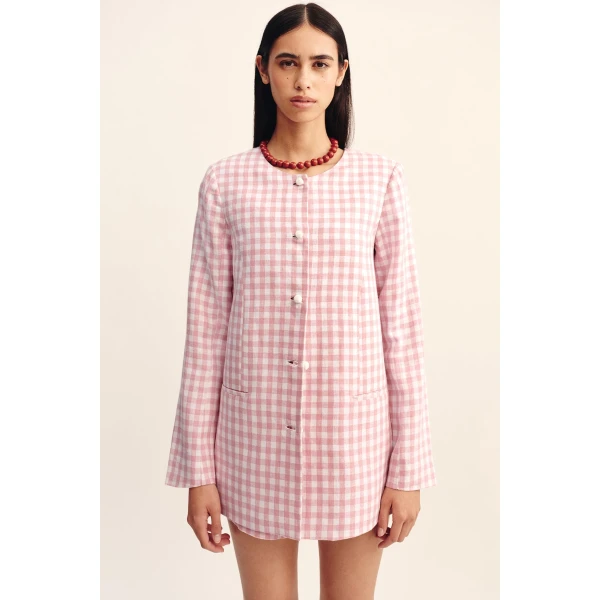 Posse Rio Shift Jacket - Pink Gingham – sustainable Jackets in Pink from Australian designer at Coveti.