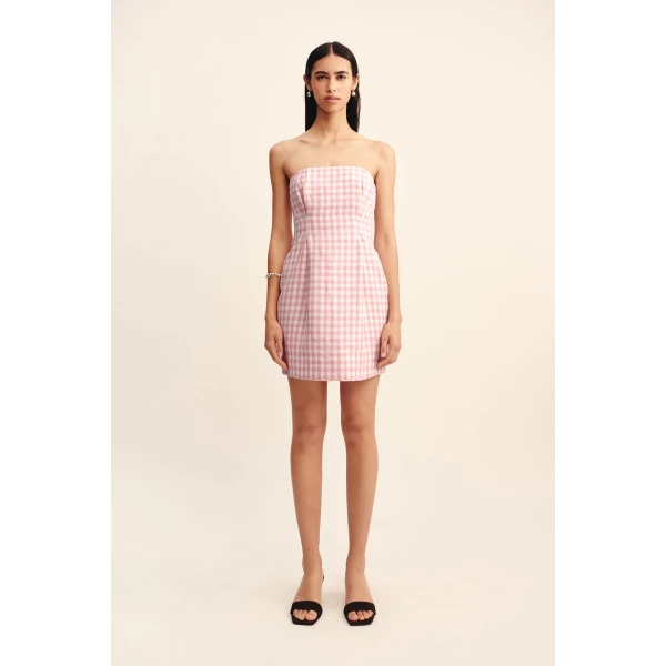 Posse Rosalie Strapless Mini Dress - Pink Gingham – sustainable Dresses in Pink from Australian designer at Coveti.