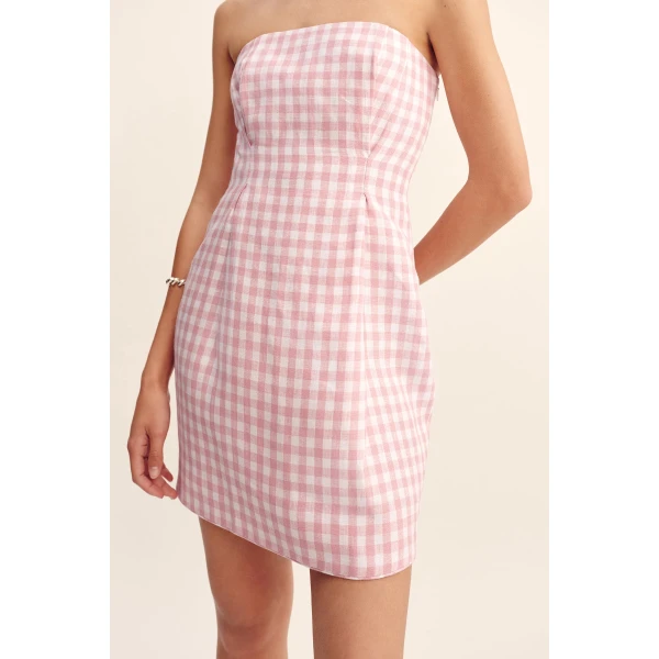 Posse Rosalie Strapless Mini Dress - Pink Gingham – sustainable Dresses in Pink from Australian designer at Coveti.