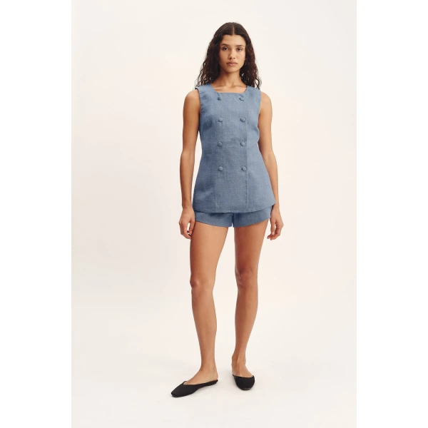 Posse Thea Short - Steel Blue – sustainable Shorts in Blue from Australian designer at Coveti.