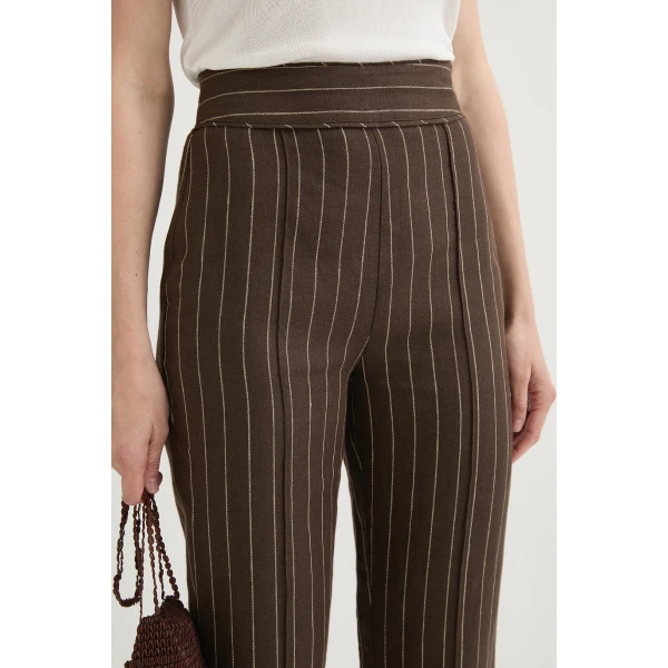 Posse Thea Trouser - Chocolate Cream Pinstripe – sustainable Pants in Brown from Australian designer at Coveti.