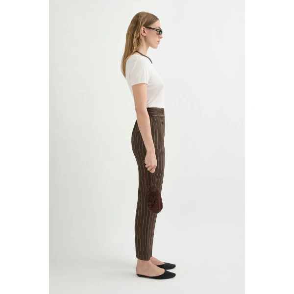 Posse Thea Trouser - Chocolate Cream Pinstripe – sustainable Pants in Brown from Australian designer at Coveti.