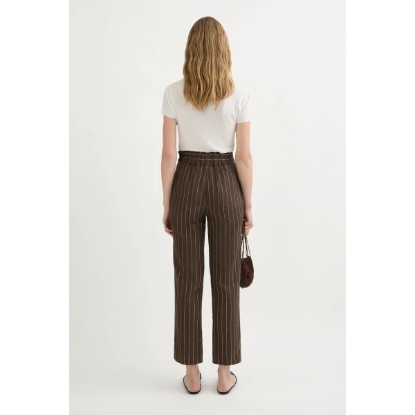 Posse Thea Trouser - Chocolate Cream Pinstripe – sustainable Pants in Brown from Australian designer at Coveti.
