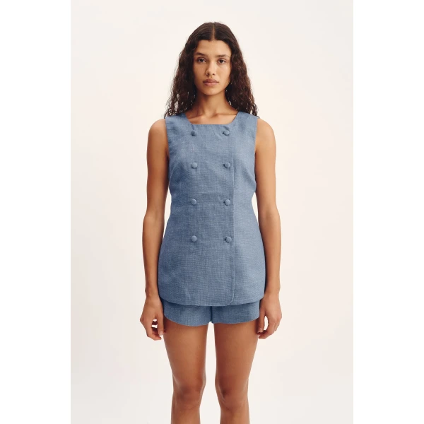 Posse Thea Vest - Steel Blue – sustainable Jackets in Blue from Australian designer at Coveti.