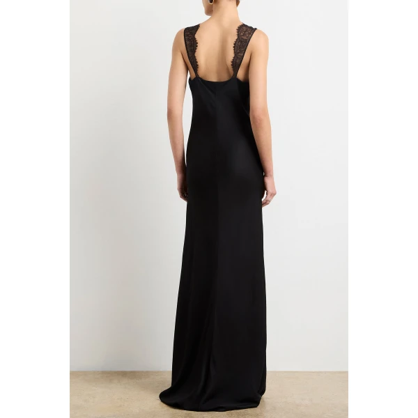 Brandon Maxwell red evening dress styled with sleek accessories
