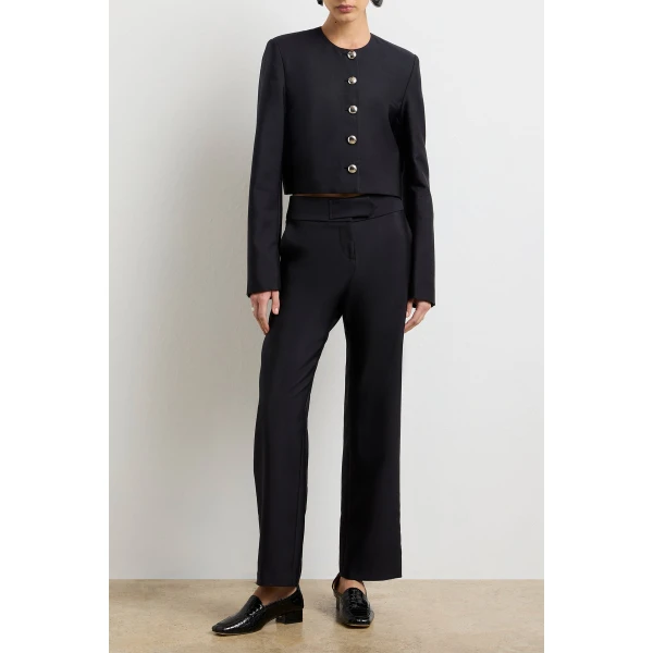 Brandon Maxwell Black Jackets with sculptural silhouette photographed against minimal backdrop