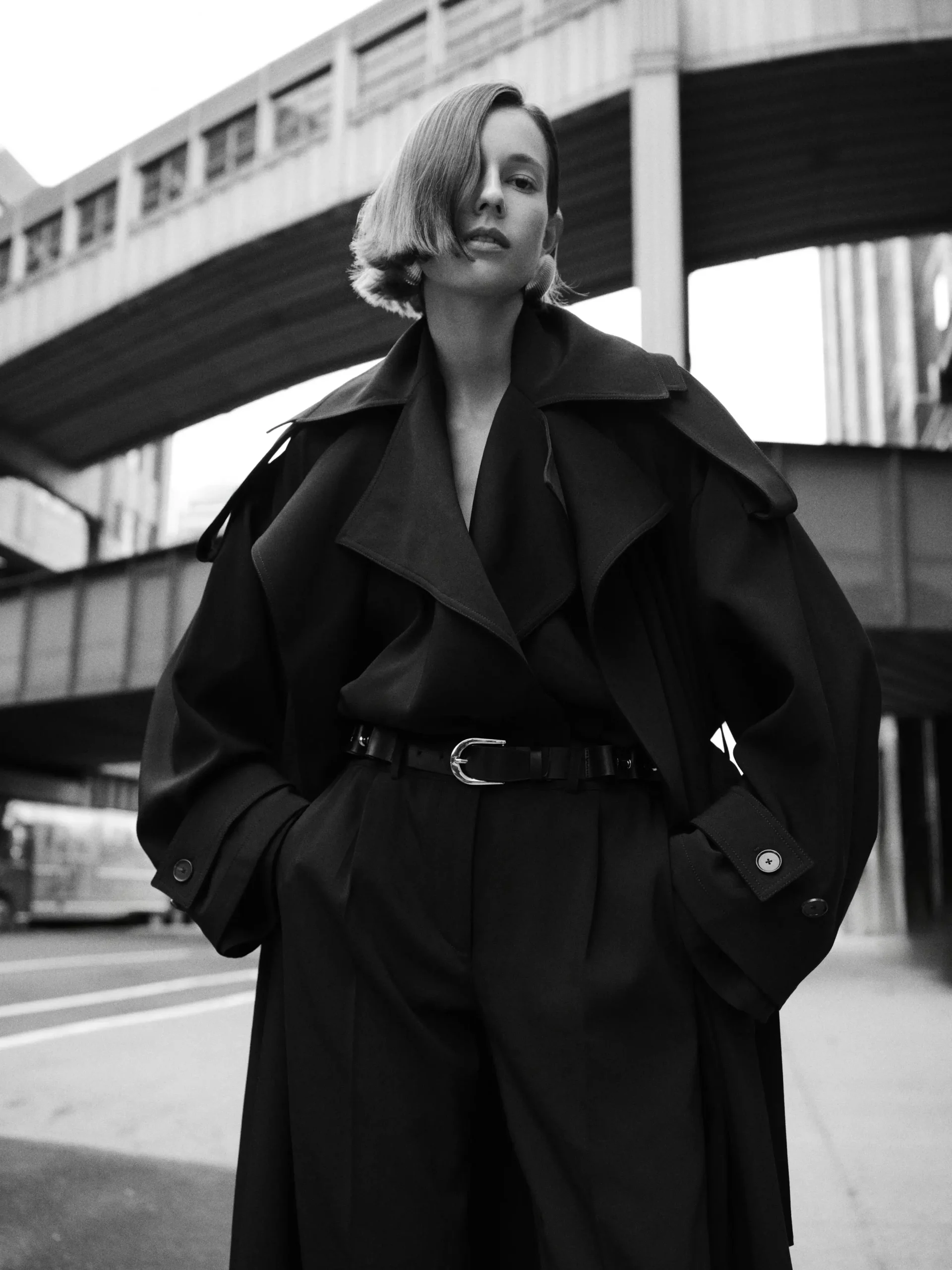 brandon maxwell black trench coat street style look – luxury womenswear coveti