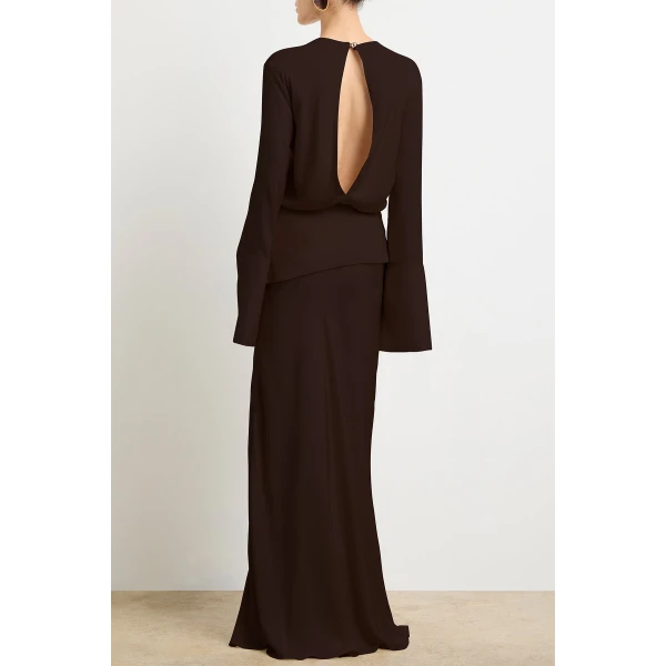 Brandon Maxwell red evening dress styled with sleek accessories