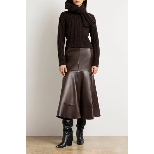 Brandon Maxwell Brown Knitwear with sculptural silhouette photographed against minimal backdrop