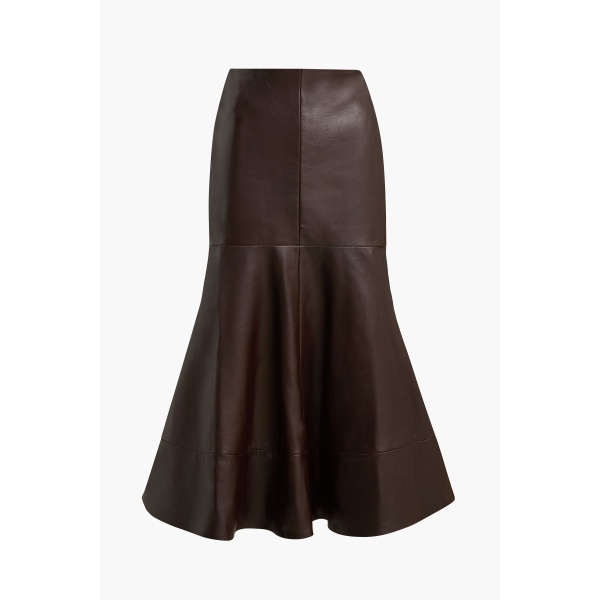 Brandon Maxwell Brown Skirts with sculptural silhouette photographed against minimal backdrop