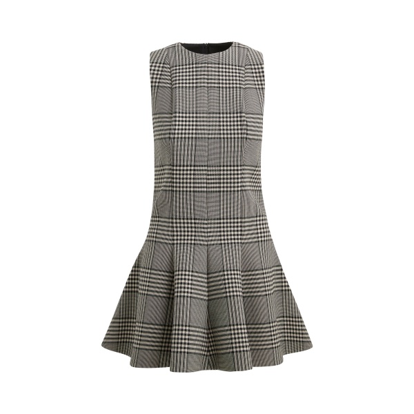 Brandon Maxwell The Sophie Crew Neck Fitted Mini Dress in Prince of Wales Plaid